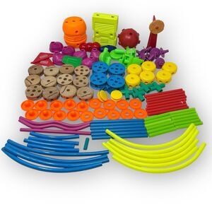 Tinker Toy Plastic Toys Playskool Mixed Set Lot 115 Pieces Green Yellow Purple
